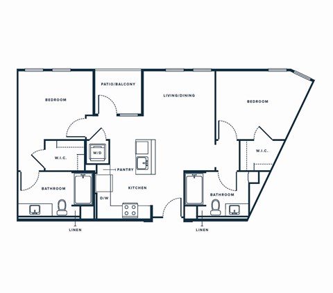 Floor plan for 2 beds, 2 baths, 1027 sqft